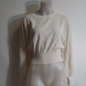 Womens Crush. White Pointelle Cotton Silk Cashmere Pullover Sweater 1 US/S